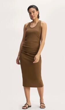 Everlane The Form Racerback Dress Cocoa Ruched Supima Cotton Midi S